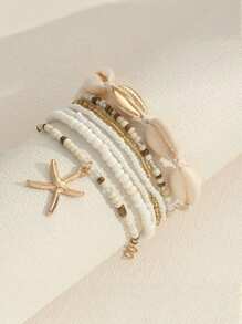 Style bohème 7 pièces bracelet de perles étoile de mer et coquillage - fait main, parfait pour les vacances ou la décoration décontractée