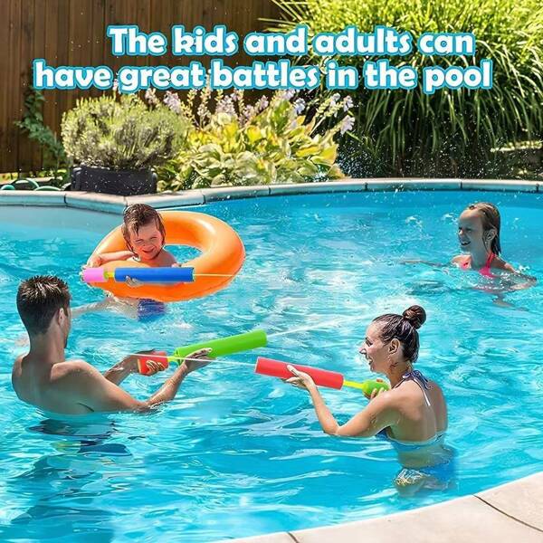 4 pièces Pistolets à eau jouet, jouets de piscine avec buse en mousse, pompe, sans danger pour les enfants et les adultes, blaster de pistolet à eau extérieur, jouets de tir pour la baignade à la plage en été, couleurs assorties