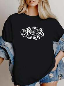 180g de algodón puro, camisetas vintage The Rasmus 03s, talla L, ropa de diseñador unisex, versátil, transpirable, suave, para uso diario, elegante verano para mujeres, moda casual, estampado gráfico, cuello redondo, manga corta, ligeramente streetwear, cómodo y estirable para hombres - Negro - Ver 1