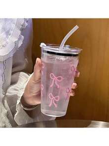 蝴蝶印花透明塑料杯带吸管，日常休闲水瓶