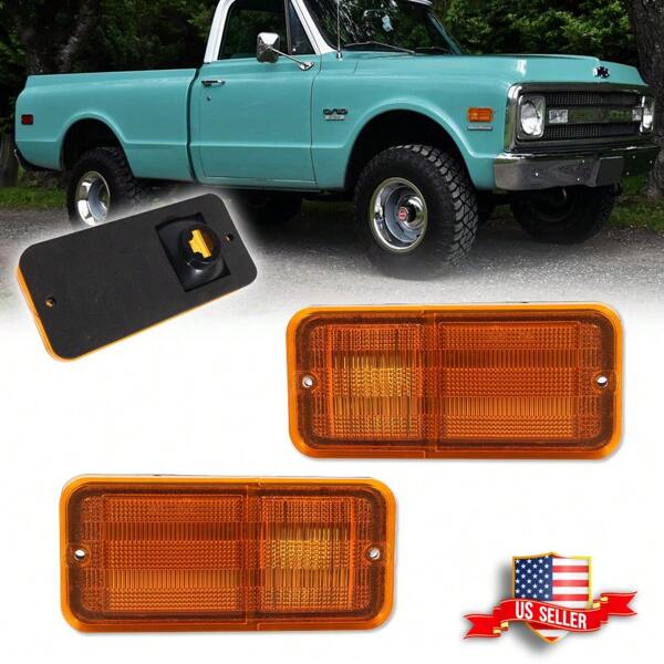 2pcs Front Bumper Side Marker Light Amber/Smored/Red Lens For Chevrolet GMC C/K Trucks 1968-1972