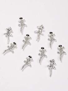 10 Pieces Of Nail Art Accessories, Alloy Rhinestones Rhine River Diamond Shiny Three-Dimensional Nail Art Pendant, Animal Silver Solid Color DIY Art Decoration