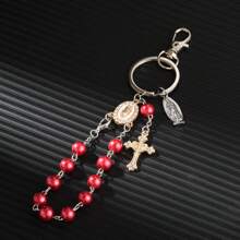 1pc Classic Glass & Resin Beaded Virgin Mary Pendant Keychain, Suitable For Bag Decor Or Gifting To Family And Friends Backpack For School