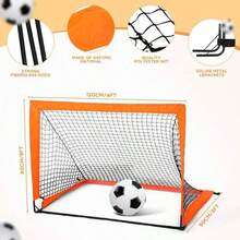 Adult/Teen Foldable Soccer Goal, Durable Nylon Soccer Goal, Suitable For Indoor And Outdoor Training, Backyard Playground Soccer Target Net, Portable And Easy To Install, Great For Garden And Outdoor Games, Durable Outdoor Sports Equipment, Sports Goods, Halloween/Christmas Gift[Includes 1 Set Of Soccer Goal + 1 Pcs Size 2 PVC Ball + 1 Pcs Air Pump] - Orange - View 2