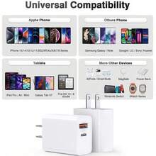 1pc[Bộ sạc tường USB C 2 cổng 20W] Khối sạc nhanh với PD 3.0 & QC, Bộ đổi nguồn bền tương thích với iPhone 16/15/14/13/12/11 Pro Max/XS/X/SE, iPad, Android - Có thể gắn tường cho gia đình, văn phòng, du lịch & quà tặng Thích hợp cho văn phòng, ký túc xá và nhà ở nhiều cổng - Xem 8