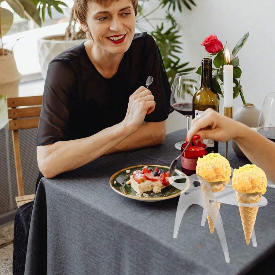 Ice Cream Cone Display Stand Acrylic 3 Hole Cone Holder, Ice Cream Cone Stand Sushi Roll Display Rack For Parties Restaurant Display - Transparent - View 1
