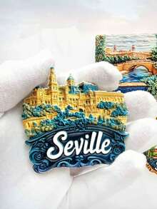 1pc Seville Spain City Landmark Building Creative Fridge Magnet, Home Decor Souvenir - Multicolor - View 3