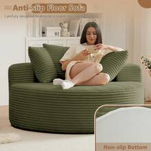LUCKHAO Oversized Round Chair Lounge Chaise Indoor, Upholstered Corduroy Deep Seat Cloud Large Circle Sofa Chair, No Assembly Required, Fluffy Modern Sleeper Sofa Bed For Reading, Living Room, Bedroom - màu xanh lá - Xem 6