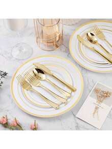 40pcs Golden Edge Dessert Plates, Suitable For Parties, Holidays, Weddings And Birthdays