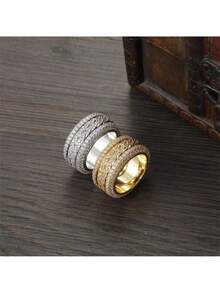 1pc Men's Rotating Finger Ring With Cubic Zirconia Inlay, Fashionable Glittering Design, Hip-Hop/Punk Minimalist Style, Suitable As Gift - Multicolor - View 6