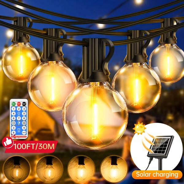 LIPETY Solar Garden Outdoor String Lights, 15M/50FT String Lights Outdoor Festoon Remote Control Light Outside Solar Powered Waterproof LED Outside Festoon Lights For Patio Party Gazebo Wedding
