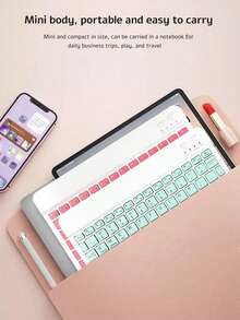 Ultra-Thin & Portable Wireless Keyboard, Silent Design, Suitable For Girls, Compatible With Smartphones, Laptops And Tablets With 10-Inch Square Keys, Bluetooth Connection, Compatible With 3 Operating Systems - Multicolor - View 5