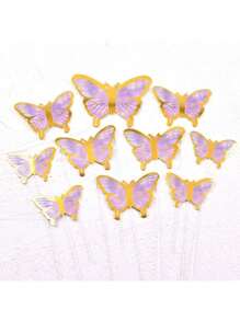 50 Pieces Butterfly Cake Decorations With Happy Birthday Acrylic Cake Toppers For Shower Wedding Birthday Party Decor (Purple & Pink)