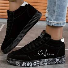 Women's High Top Sneakers, Summer New Red Fashionable Casual Sports Shoes, English Patterned Soles(Random) - Black and White - View 4