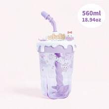 Miniso UFUFY Has A Flower Series Small Flying Elephant Mixing Straw Cup Cute Fashion Water Cup Birthday Gift Cup 560ml/18.94OZ(1 PC) - Purple - View 2