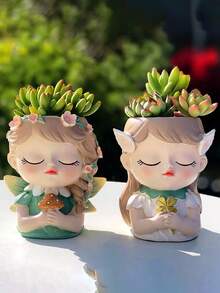 1个仙女花盆，多肉植物盆，女孩脸花盆，可爱树脂花盆带排水孔，送给女性的最佳礼物，装饰，家居，婚礼，首饰盒，派对，情人节，生日，返校季，花瓶 - 彩色 - 查看 6