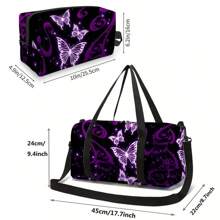 Lila Schmetterling bedruckter Reisetasche + Make-up Tasche Zwei-Teile-Set Tasche für Schule, Schul-Accessoires, Schulsachen