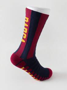 3 Pairs Barcelona Red Men's Professional Football Socks, Anti-Slip Training Socks With Terry Fabric Bottom, Mid-Calf Sports Socks