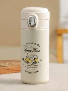 SNOOPY 1 件 300 毫升保温水瓶，可爱翻盖防漏不锈钢杯，男女时尚杯子，适用于汽车 - 彩色 - 查看 12