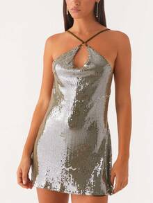 Women's Sequin Sparkly Glitter Dress Sleeveless Backless Spaghetti Strap Mini Dress Y2K Party Club Bodycon Mini Dress - 綠色 - 查看 1