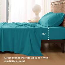 Bedsure Queen Sheet Set, Cooling Sheets For Queen Size Bed Set, Rayon Derived From Bamboo, Breathable & Soft Deep Pocket Up To 16 Inches, Hotel Luxury Silky Bedding, Bedsheet & Pillowcases, Dark Grey - 18 - 綠松石 - 查看 3