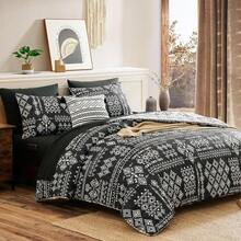 Boho Comforter Set 8 Pieces All Season Reversible Bed In A Bag Lightweight Soft Bedding Breathable Warm Brown 90X90 - 黑與白 - 查看 2