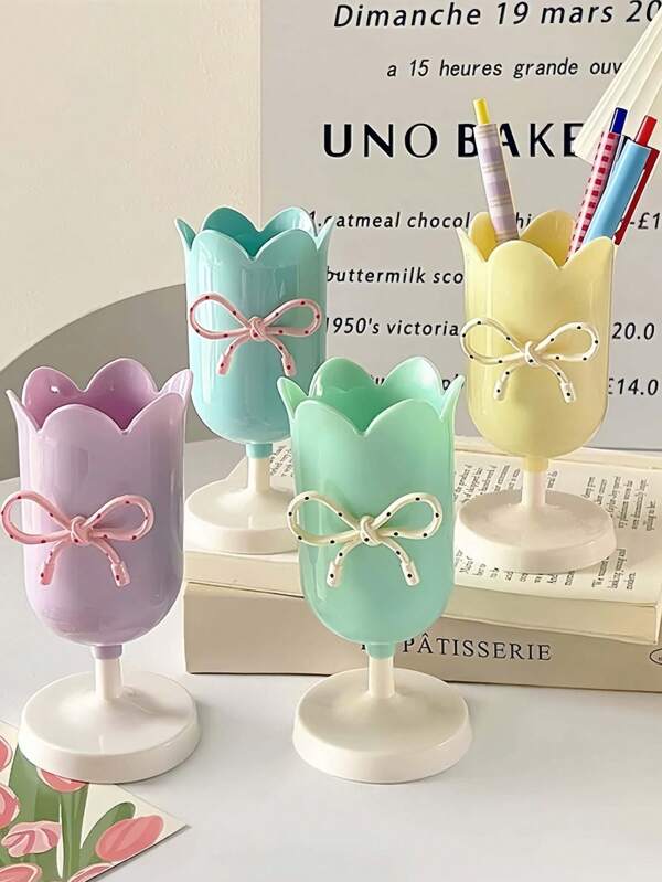 1pc Tulip Flower Cup Pen Holder, Vintage Floral Decor Photo Prop Vase, Gift, Flower Bouquet Vase, Home Decor, Craft Flower Shop DIY Material Back To School