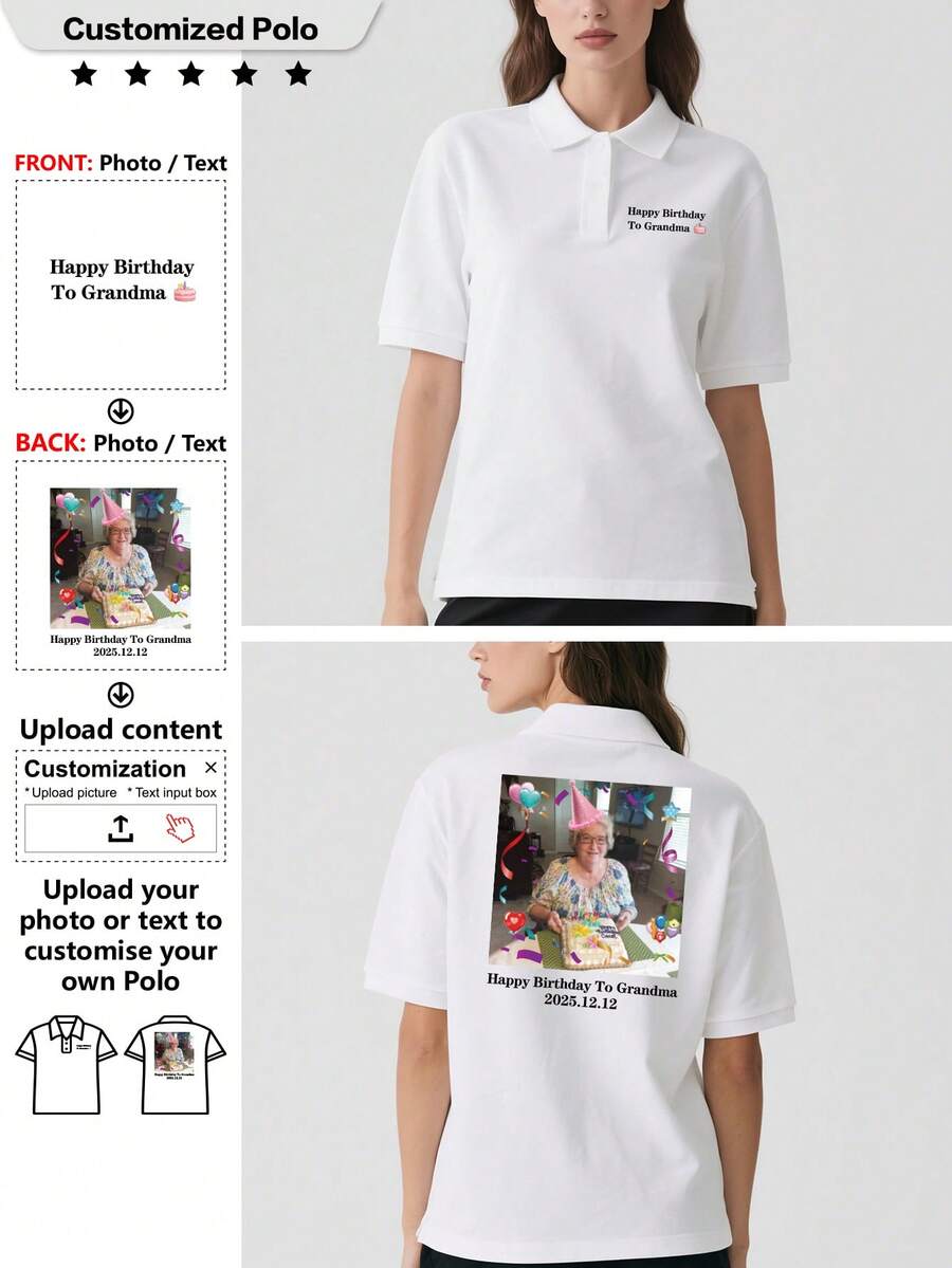 Customized Personalization Polo T-Shirts Upload Your Photos To Design Your Own Clothes Fallow Custom - White - View 1