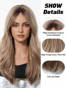 Brown Blond Long Straight Wigs For Women 24 Inch Curly Wig High Temperature Fiber Rose Net Cap Synthetic Wigs With Bangs Elegant Beautiful Natural Looking Heat Resistant Synthetic Wig For Daily Party Use - Nhiều màu - Xem 7