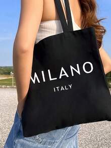 Canvas Shoulder Bag,MILANO ITALY Tote Bag And A Printed Small Bag,Personalized Wedding Gift Bag For Female Bridesmaids, Makeup Bag, Travel Simple Storage Bag, Solid Color Cosmetics Wallet, Large Capacity Travel Makeup Bag - Multicolor - View 2