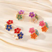 Pendientes florales de metal geométrico con efecto de goteo de aceite, pendientes asimétricos de rayas estilo playa