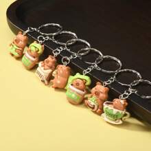 5pcs Random Assortment Of Solid Color & Glow-In-The-Dark Capybara Bear Pendant Keychain, Suitable For Daily Carry And Sharing With Friends/Family Car Accessories Bag Charm