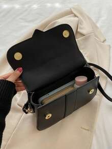 Stylish Solid Color And Printed Wide Strap Hard- Handheld Cross-Body Shoulder Bag For Women - Black - View 7