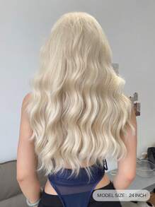1-Piece Synthetic Heat Resistant Long Curly Wavy Hair With Bangs Wig Golden 24 Inch Fully Machine Woven Daily Natural Realistic Wig