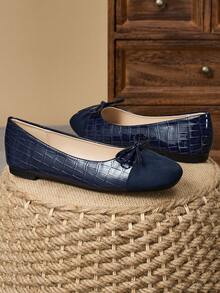 Women's Square Toe Slip-On Loafers, Versatile Casual Office Flat Shoes, Elegant Navy Blue Color, Suitable For Spring, Autumn Outdoor Activities - Navy Blue - View 5