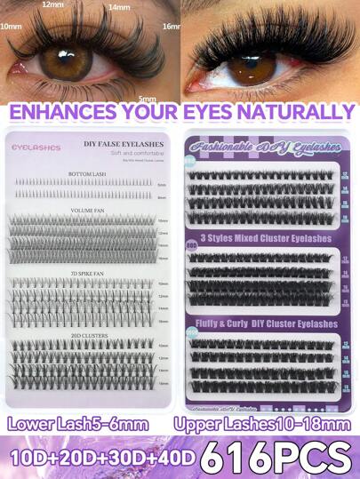 616/680/664 Pieces Mixed False Eye Lash Clusters With Bottom False Eyelashes - 7 Styles Of False Eye Lash Clusters, Eyelashes 0.07mm, D-Curl Extension Set, Clustered False Eyelashes 10-18mm, Lightweight Single False Eyelashes For A Natural Look. Lash Clusters,Eye Lash Clusters,Individual Eyelashes,Lashes,Fake Lashes