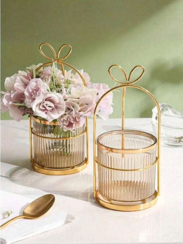 Bow Vase, Butterfly Decorative Vase, Modern Round Metal Plastic Flower Basket, Home Decoration Metal Vase, Living Room Decoration Storage Basket, Luxury Wrought Iron Vase Ornaments, Can Be Placed Fresh And Dried Flowers - Elegant Home Decoration Centerpiece, Suitable For Wedding, Birthday, Suitable For Desktop, Office, Bookshelf, Entryway, Living Room Decoration Flower Vase Glass Vase