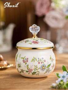 shoxil 1件搪瓷咖啡壶花卉图案手冲壶1.2L大容量咖啡壶手柄壶咖啡壶窄口油壶煮茶壶家用煮茶壶适用于电炉燃气煮咖啡或茶