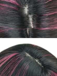 1-Piece Synthetic Heat-Resistant Black-Brown Ombre With Multicolor Highlights 24 Inches Long Fully Machine-Woven Natural And Realistic Long Curly Wig With Bangs.