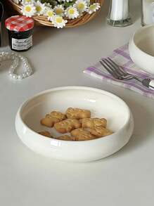 1 pieza Plato de cerámica blanco, lindo plato para servir pasta/ensalada/postre, de apariencia de alta gama para uso en el hogar, restaurante, cafetería y panadería