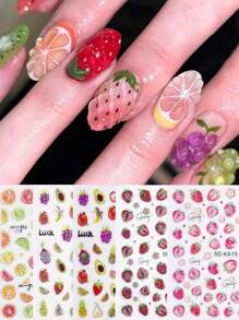 Fruits Strawberry Nail Stickers Grapes Avocado Apple Banana Pineapple Lemon Refreshing Summer Jelly Embossed Fruits Nail Designs 5D Self-Adhesive Nail Decals Adhesive Decoration
