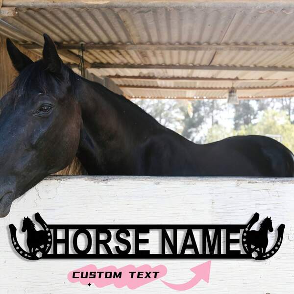 1 Stück Metall Pferdeschattenriss Schild mit Gravur, personalisiertes Namensschild für Stall, Wohnzimmerwandkunst, Garten Außendekoration, vielseitiges Farmhaus Geschenk für Pferdetrainer, Rennpferd Athlet, Raumdekoration