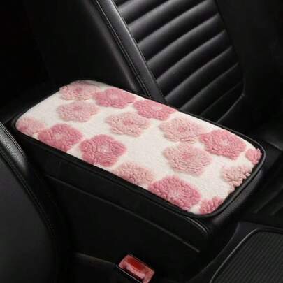 Cute Cartoon Floral Front Seat Armrest Box Pad, Soft Plush Anti-Slip Armrest Protector Cover For Car