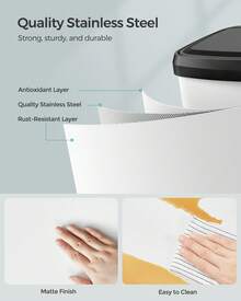 SONGMICS Kitchen Trash Can, 13 Gallon (50 L) Stainless Steel Garbage Can, With Stay-Open Lid And Step-On Pedal, Soft Closure, Tall, Large And Space-Saving - 黑與白 - 查看 8