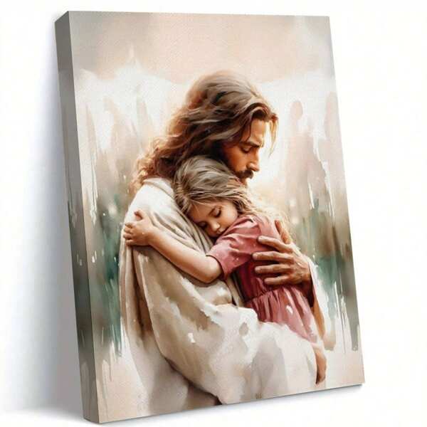 1 peça Jesus e o Jovem Pintura em Tela em Aquarela - Decoração de Parede Cristã Inspiradora com Versículos Bíblicos, Ótima para Sala de Estar, Quarto ou Corredor - Religião