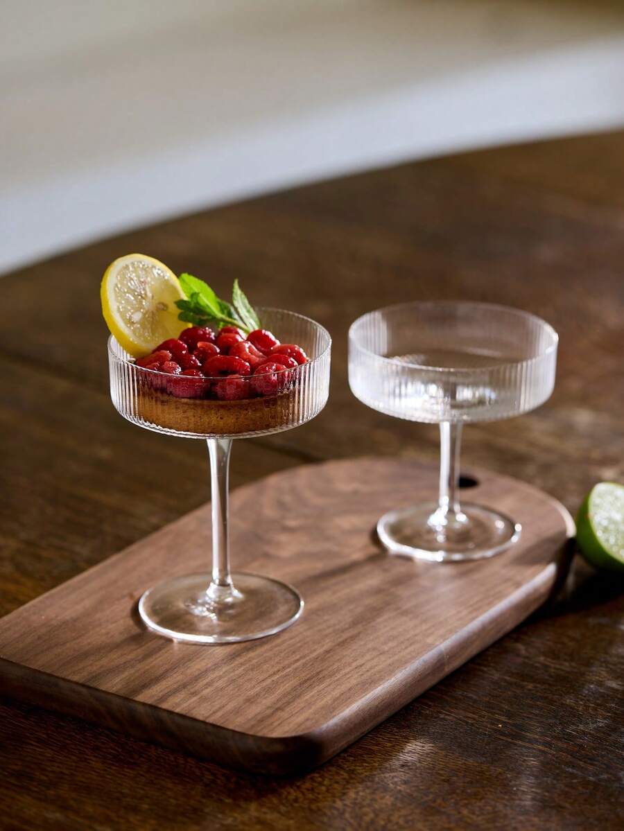 Cirelle 1PC Striped High Foot Glass Dessert Cup Ice Cream Cup, Transparent Glass, Striped, High Legged, Suitable For Desserts And Drinks,180/225ml Christmas For Holiday Gift Giving - Clear - View 1