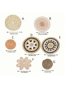 7 种悬挂式编织壁篮手工制作装饰质朴波西米亚风壁篮装饰手工制作柳条圆形海草篮墙壁艺术适用于家庭厨房农舍桌子客厅、家居装饰、房间装饰、墙壁装饰 - 彩色 - 查看 8