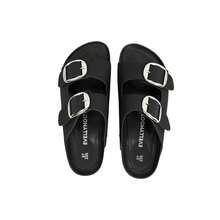 EVELLYHOOTD Women Suede Insole Cork Footbed One-Strap Big Buckle Clogs Unisex Sandals With Arch Support Comfort Buckle Flat Slippers [One Size Down] - Brown - View 10