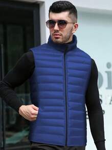 1 pieza Chaqueta sin mangas con cuello alto para hombre, cálida y de moda, versátil para otoño/invierno