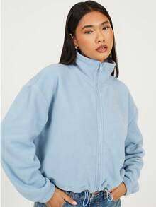 brave soul Áo khoác nỉ lông cừu dáng ngắn có khóa kéo - Màu xanh lam - Xem 4